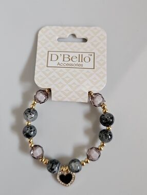 D'Bello Women's Gray & Gold Heart Bead Bracelet
